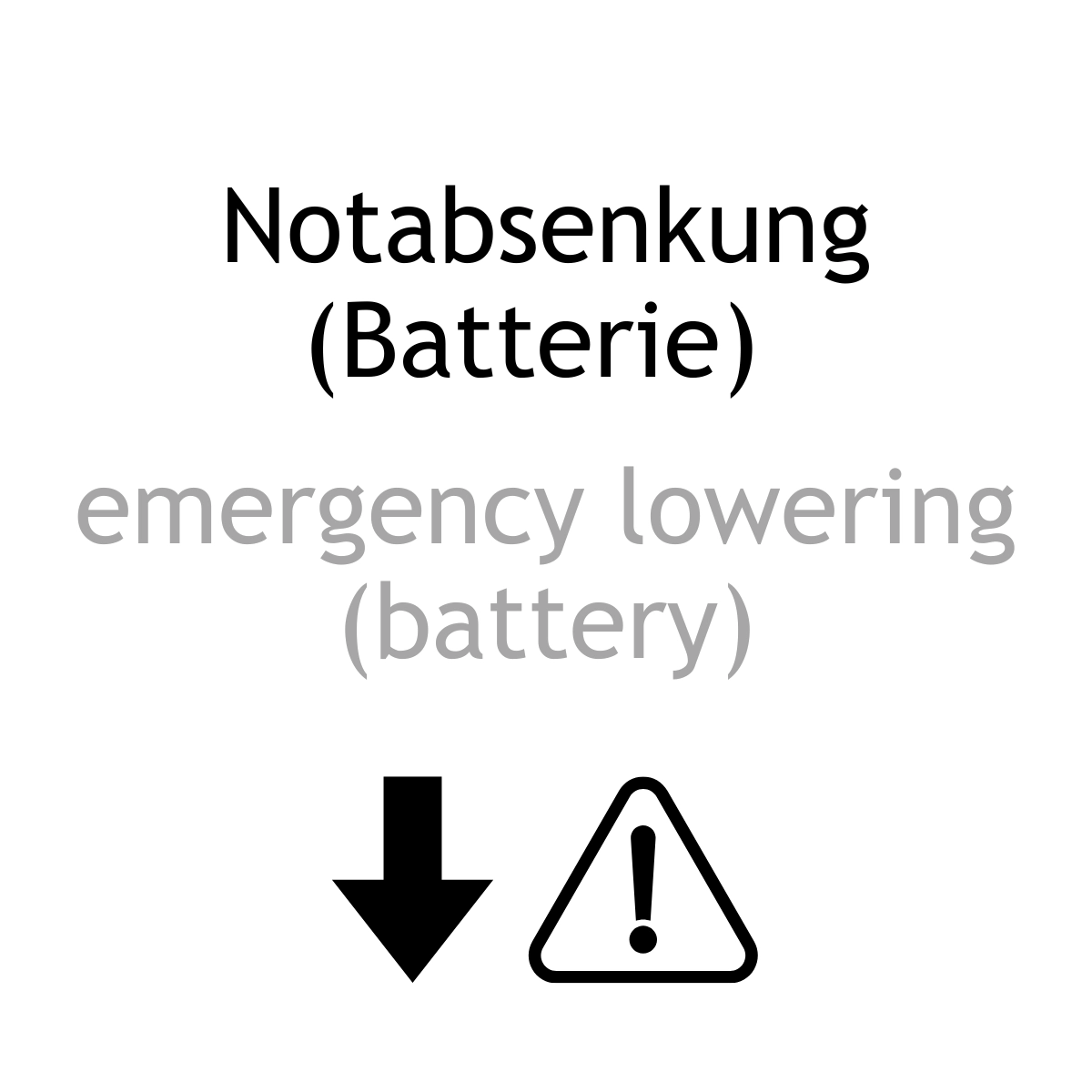 Textinformation zweisprachig: Notabsenkung Batterie. Emergency lowering battery.