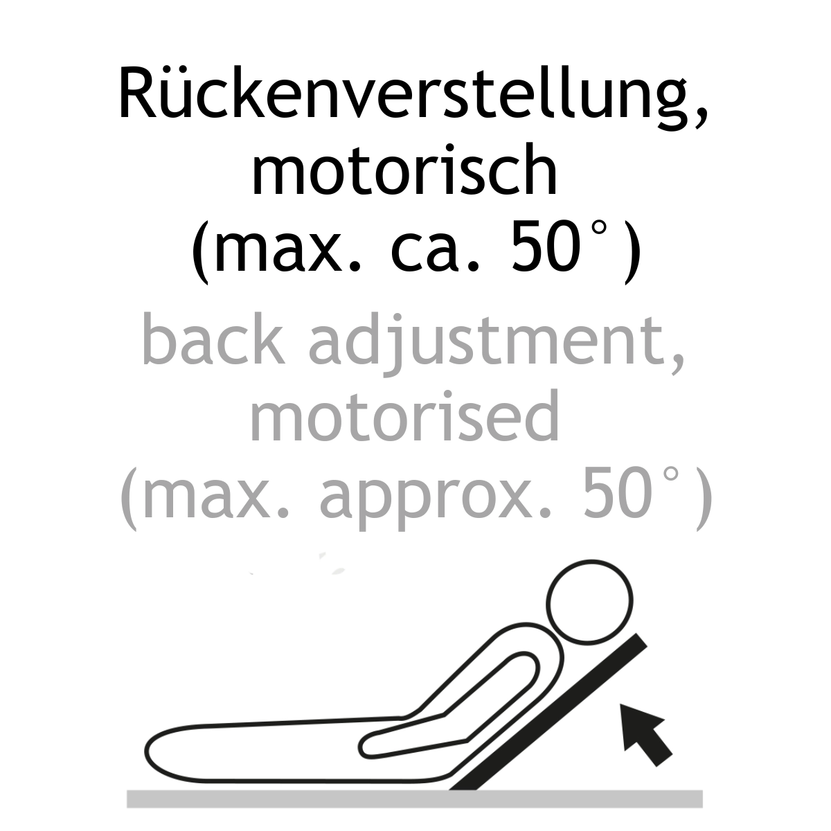 Textinformation zweisprachig: motorische Rueckenverstellung. motorised back adjustment.