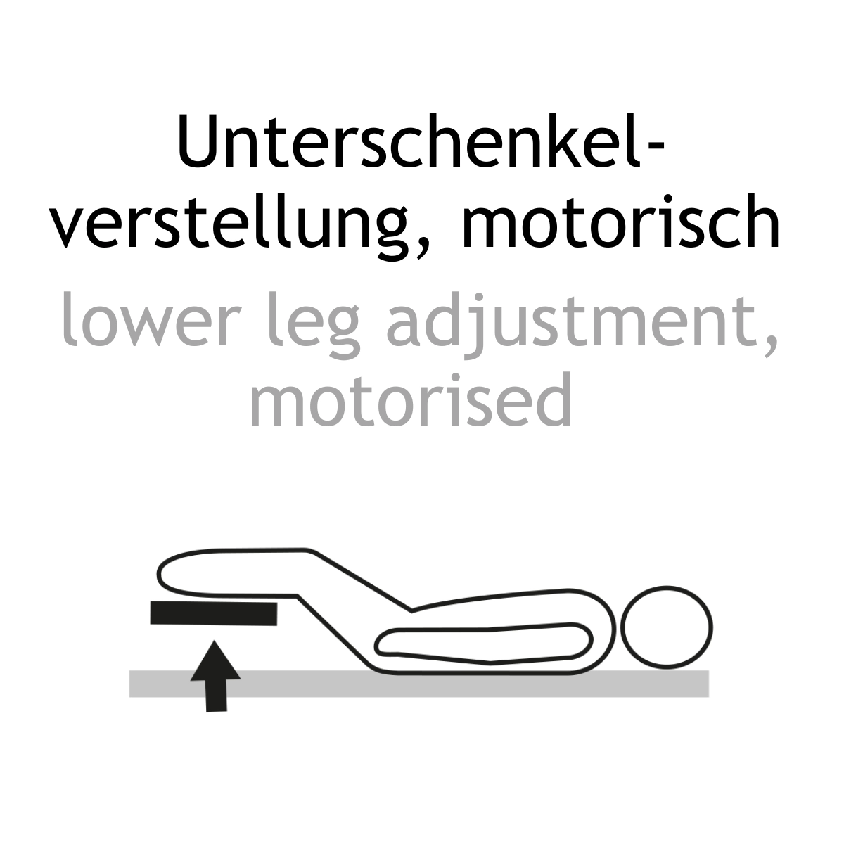 Textinformation zweisprachig: Unterschenkelverstellung motorisch. motorised lower leg adjustment.